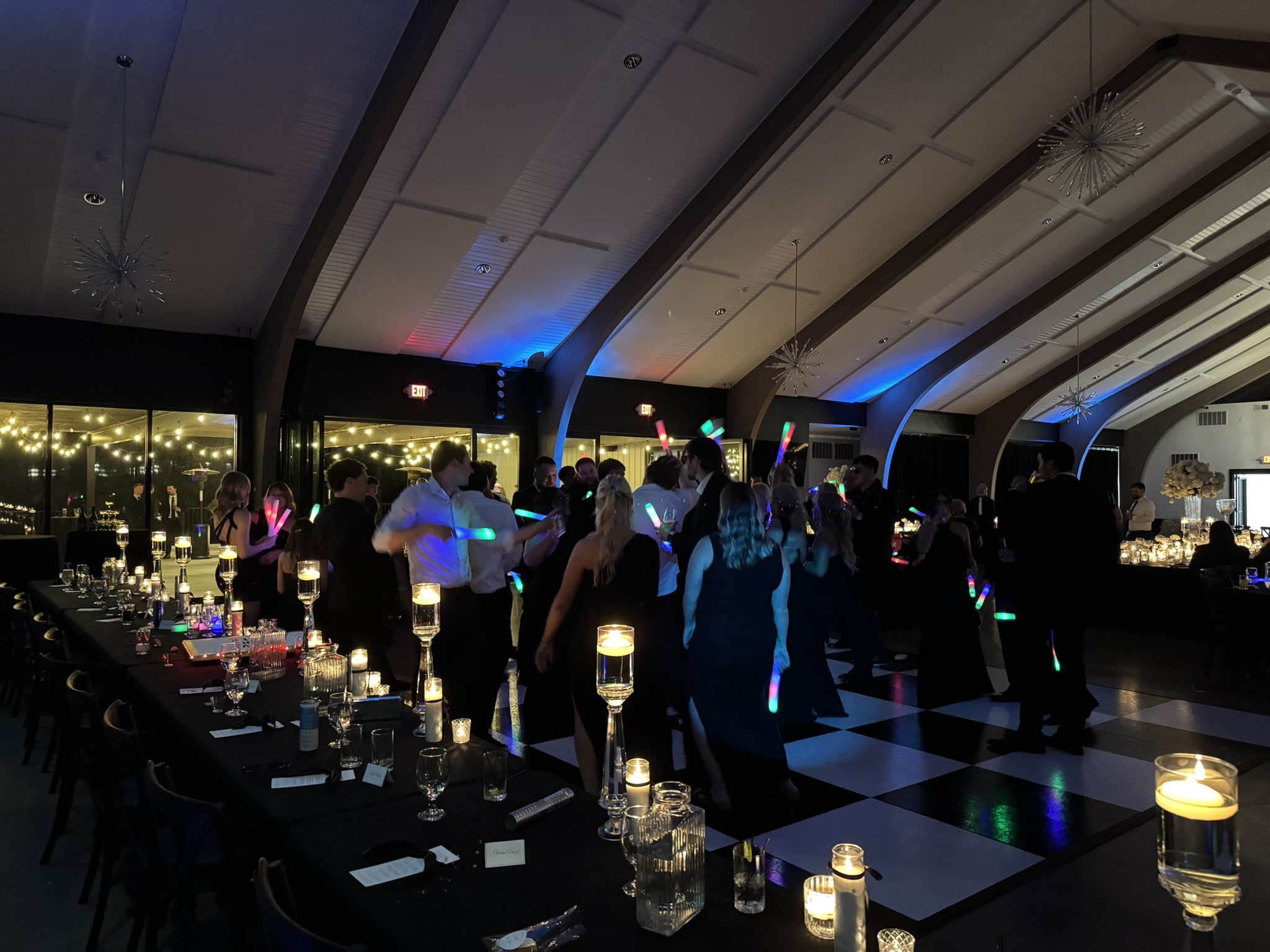 Columbus wedding reception dance floor lit up with foam glow sticks